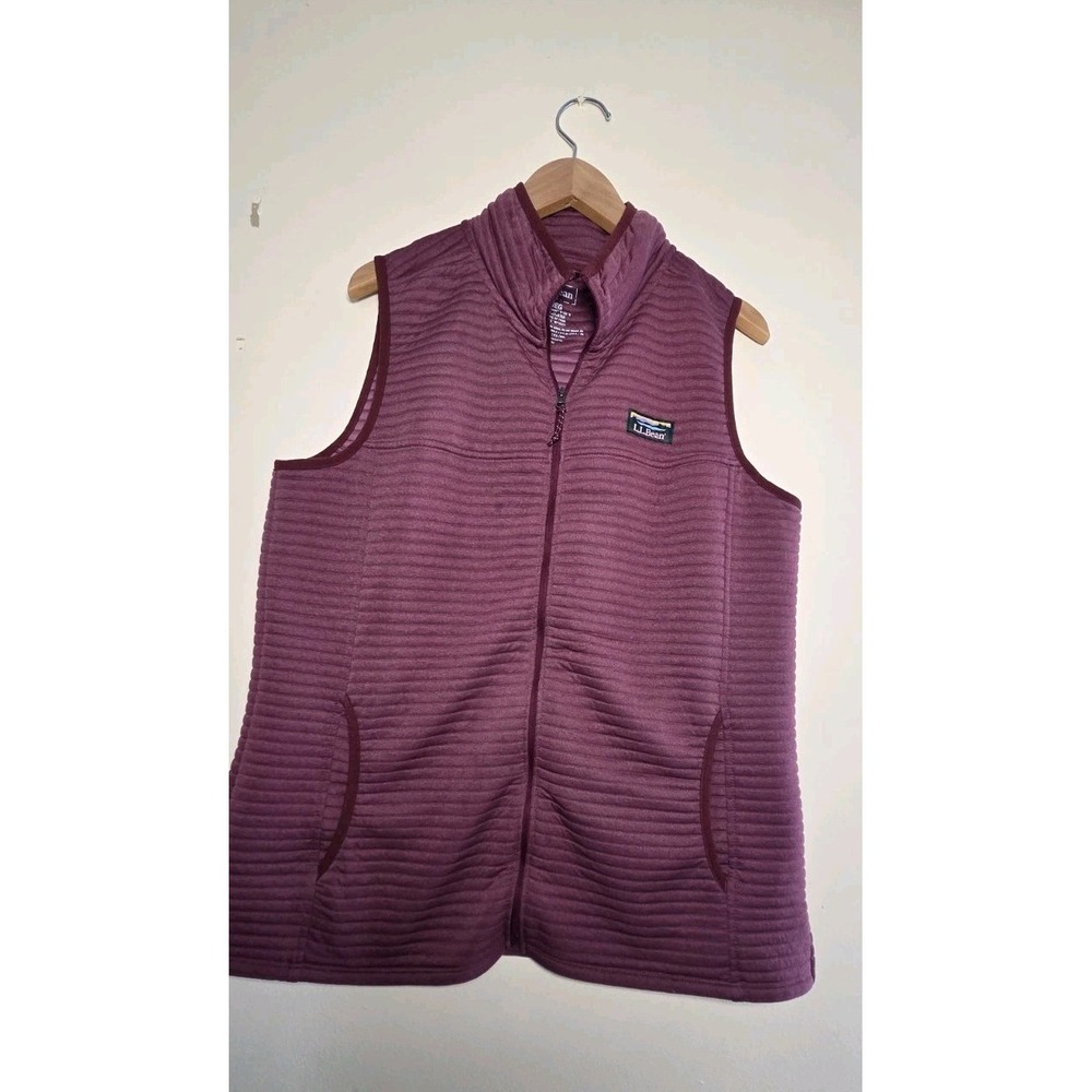 LL Bean Vest Women Large Burgundy Airlight Full Zip Fleece Lightweight Hiking